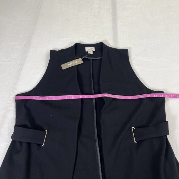 NWT Chicos Sz. 2 Crepe Vest Jacket Womens Black Longline Jacket Belted Charity - Picture 6 of 13